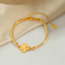 新款弯管爱心四叶草手链女高级感时尚拼接小众设计钛钢手环不掉色