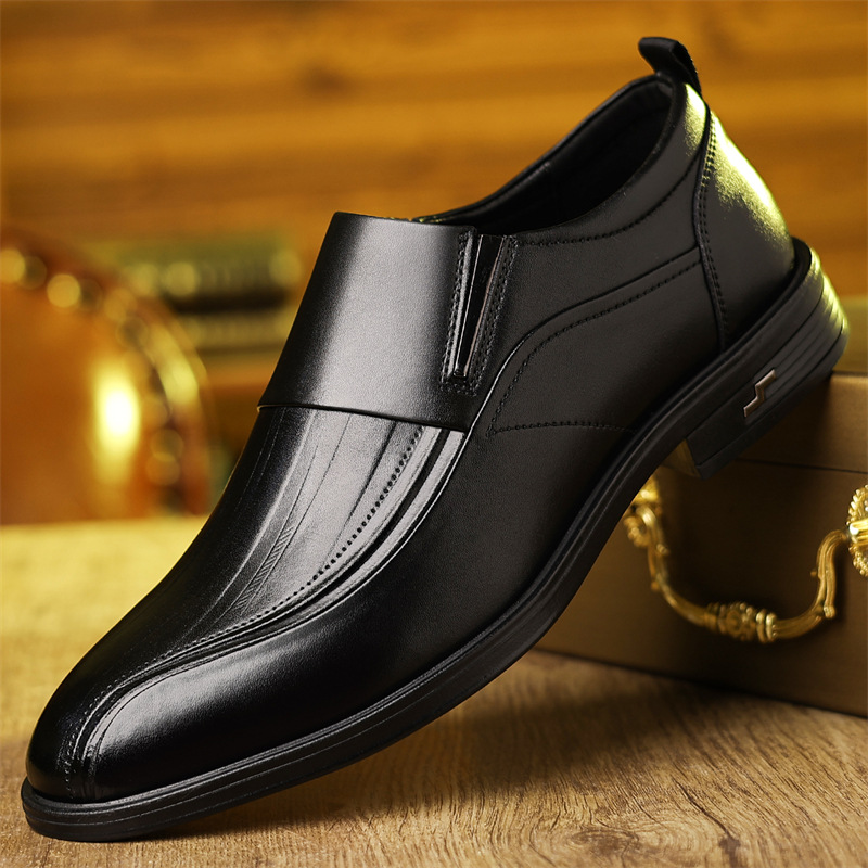 Men's Slip-On Dress Shoes Pointed Toe Genuine Leather Business Formal_vogvips.com