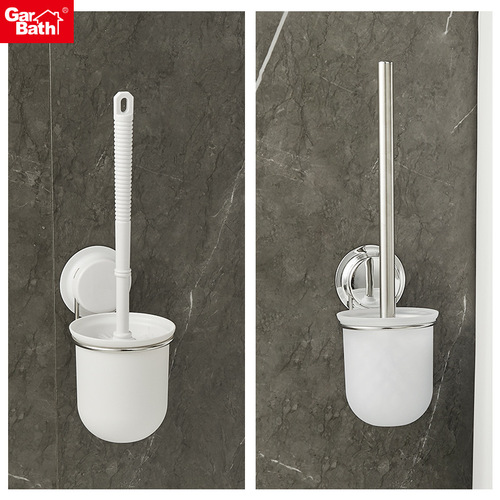 No punching toilet brush rack bathroom toilet brush storage set stainless steel brush rod plastic brush head set