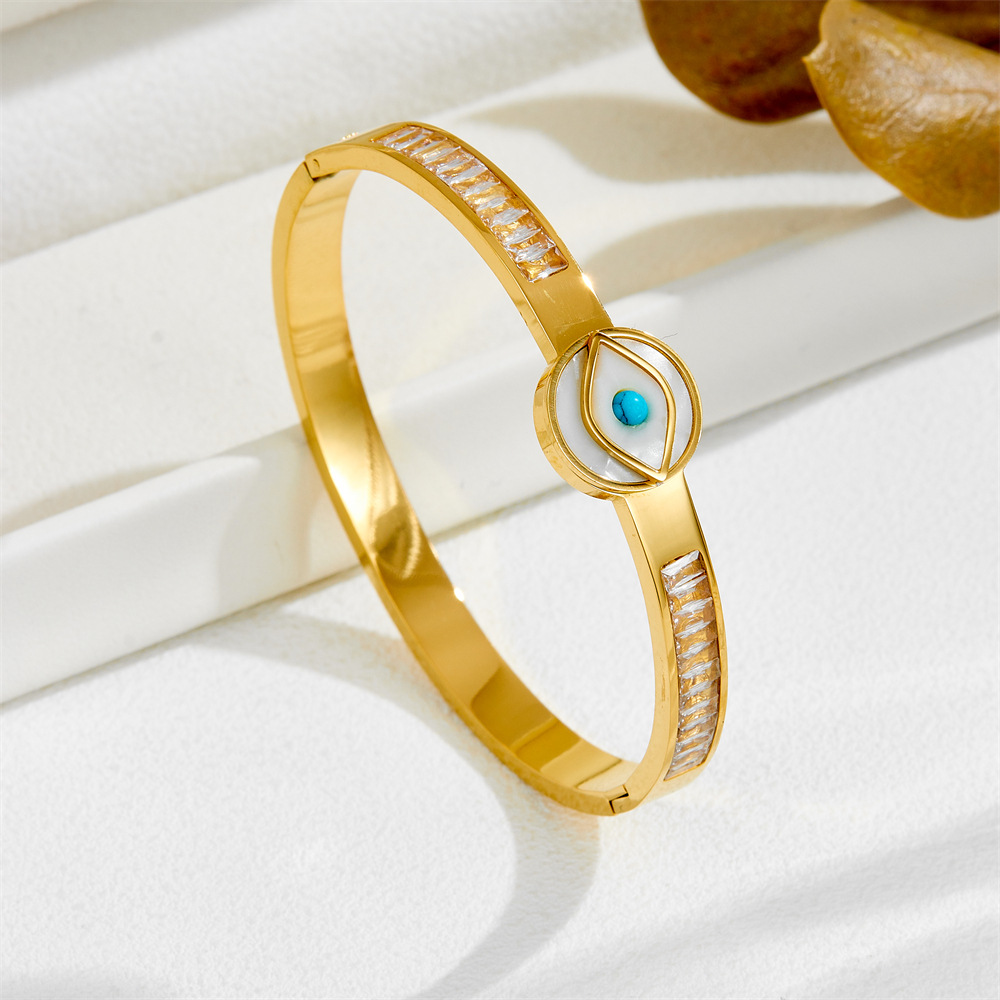 Daily Occasion IG Style Eye Titanium Steel Turquoise Zircon Bangle In Bulk