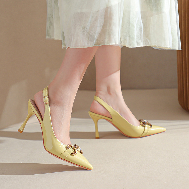 31-44 Large and Small Pointed Toe Patent Leather Hollow Back Horsebit Stiletto Sexy Versatile High Heels Sandals for Women 31-44 Large and Small Pointed Toe Patent Leather Hollow Back Horsebit Stiletto Sexy Versatile High Heels Sandals for Women