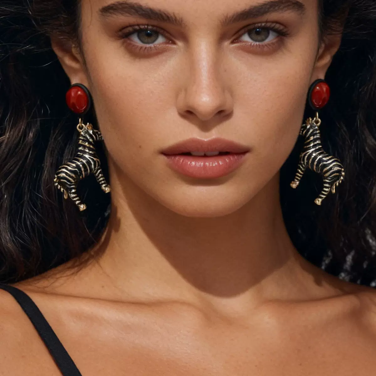 ZA跨境个性潮流合金滴油动物形斑马吊饰圆形耳坠创意设计感女饰品