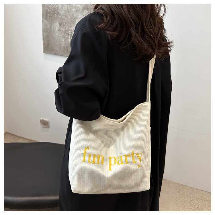 Simple hand-held corduroy large-capacity daily casual work single-shoulder bag, niche tote bag, fashionable canvas bag undefined