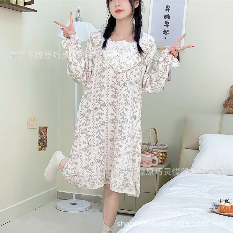 Princess Wind Pijamas verano 2024 nuevo estilo puro deseo de estilo medio largo in-hinge pijama ropa doméstica mujer