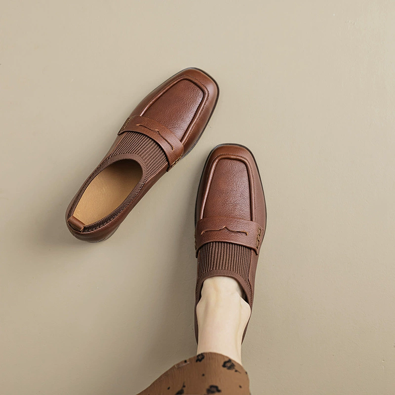 Keep warm retro fleece leather loafers, cowhide