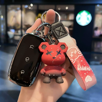 Suitable for 23 Geely Galaxy Car key bag - geely-h-smart-3-key-single-shell-black-red-violent-bear-pendant