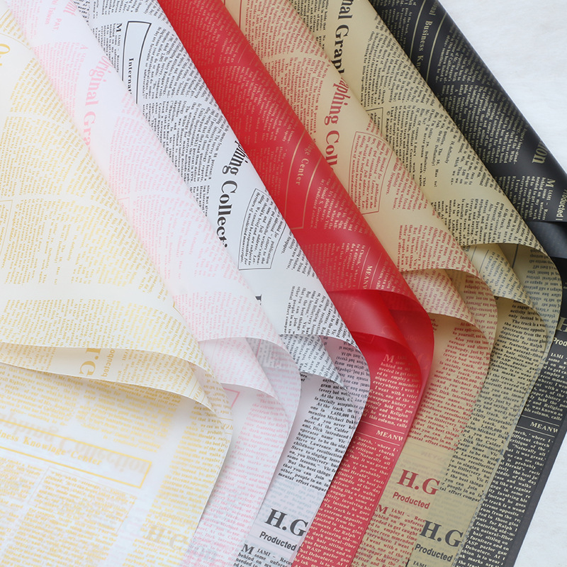 Huasei Hanzhu periódico inglés papel de embalaje de flores Hansu papel de niebla papel de superficie semitransparente OPP impermeable florista flor artística