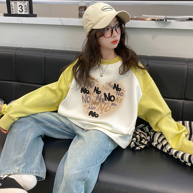 女童衛衣春秋款2024新款中大童洋氣拼色長袖t恤純棉休閒春裝套裝