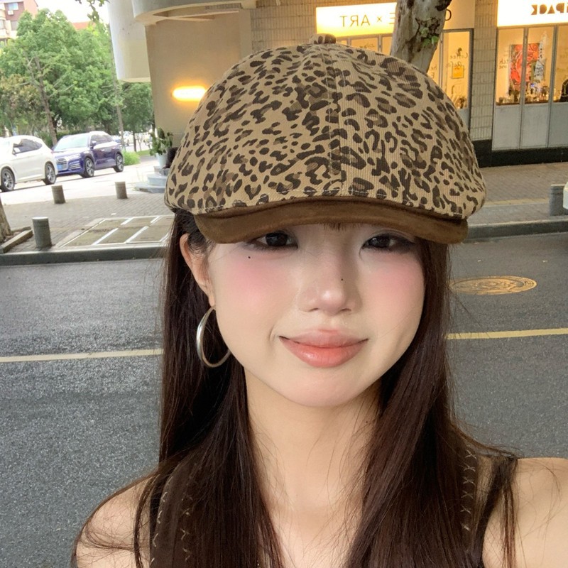 美式复古辣妹豹纹前进帽女春夏季薄款小众设计感时尚鸭舌贝雷帽子|undefined