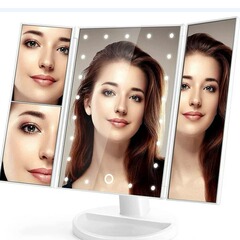 デスクトップ LED 三面折りたたみ化粧鏡回転可能な 70% off ミラー拡大鏡化粧鏡美容ミラー LED 化粧鏡