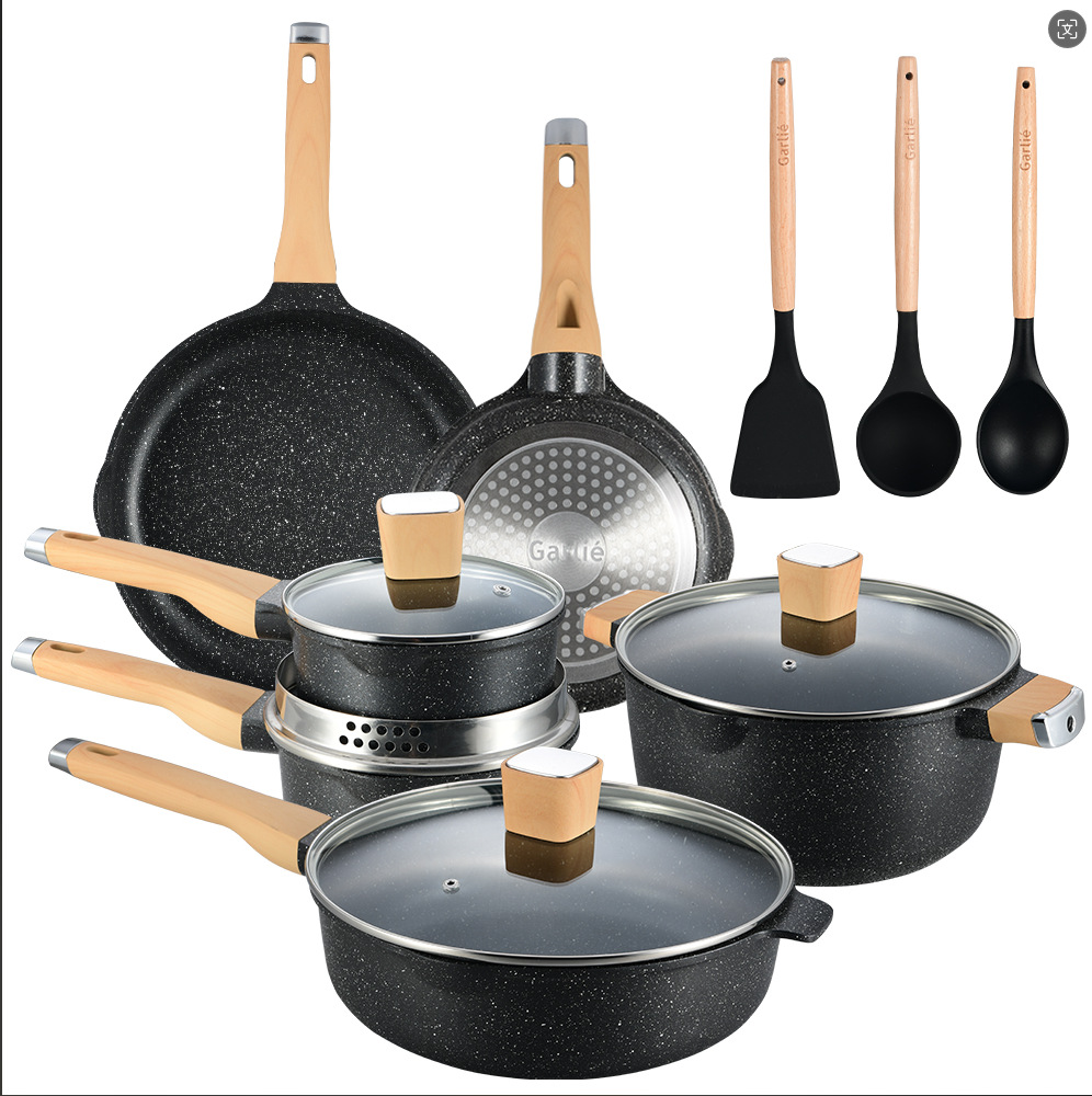 13-piece aluminium set olla de montaje de fundición a presión de aluminio comercio exterior piedra médica wok antiadherente olla de sopa doméstica