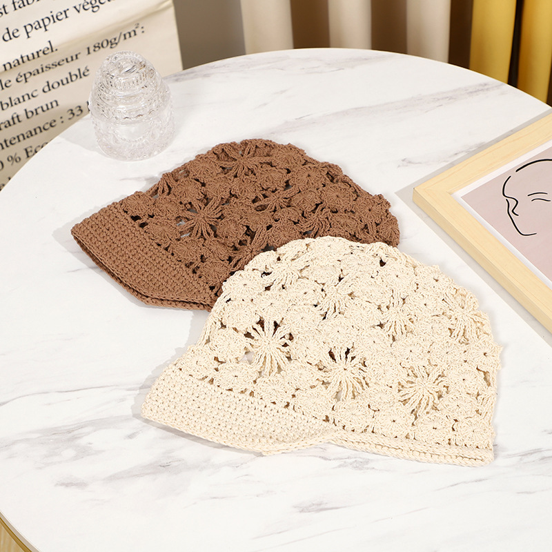 Plegable hueco de moda gancho hecho a mano sombrero de sol primavera y verano boina original transpirable retro hueco gorra de lengua de pato mujer