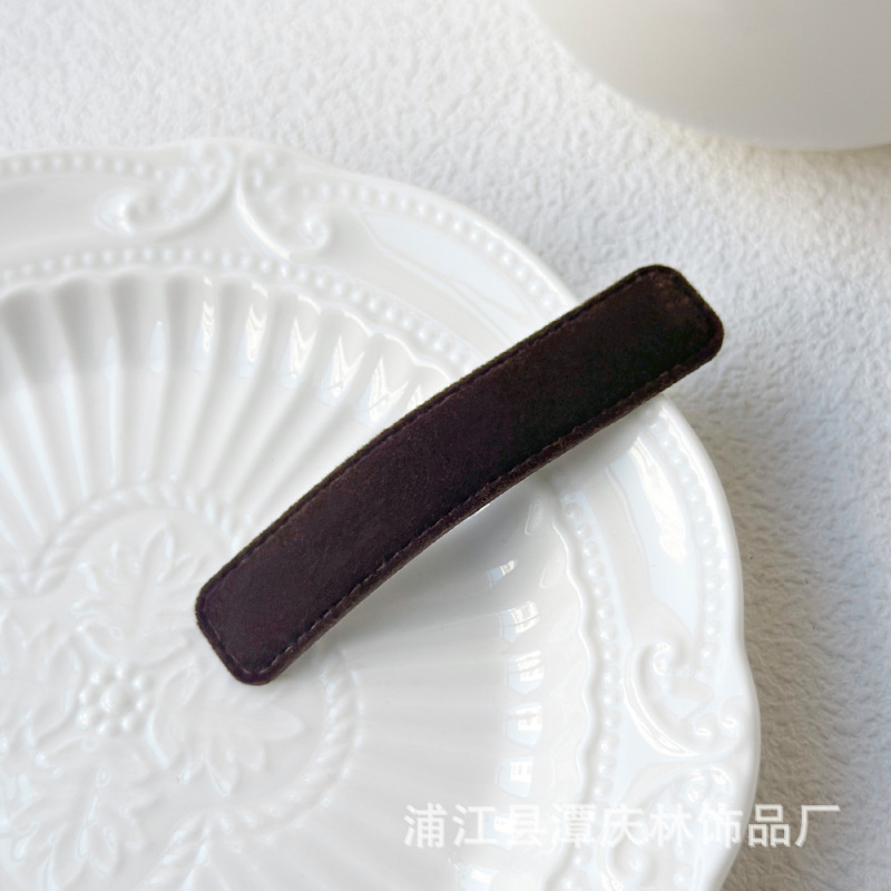 2025新款刘海碎发夹皮革矩形BB夹化妆绒面一字夹发饰侧边简约发卡|undefined