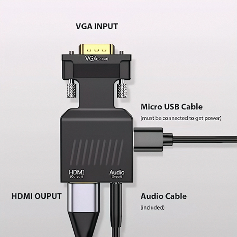 VGA to HDMI Converter with Audio for Laptops, High-Definition TVs, and Main Hosts