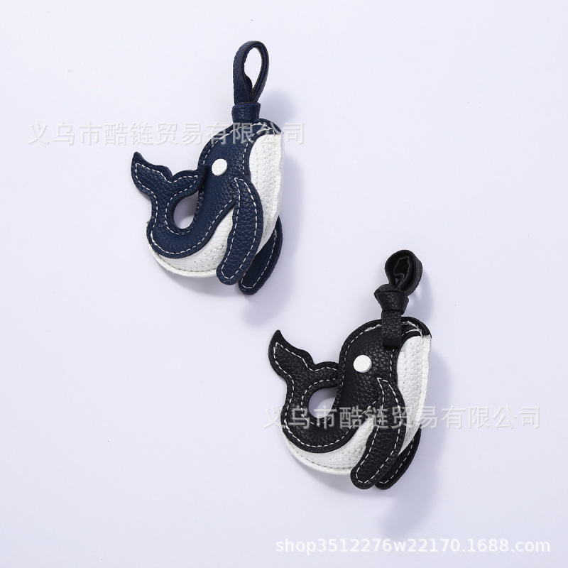 跨境皮质海豚鲸鱼包挂件简约高级感皮革DIY钥匙扣卡通配件情侣款|undefined