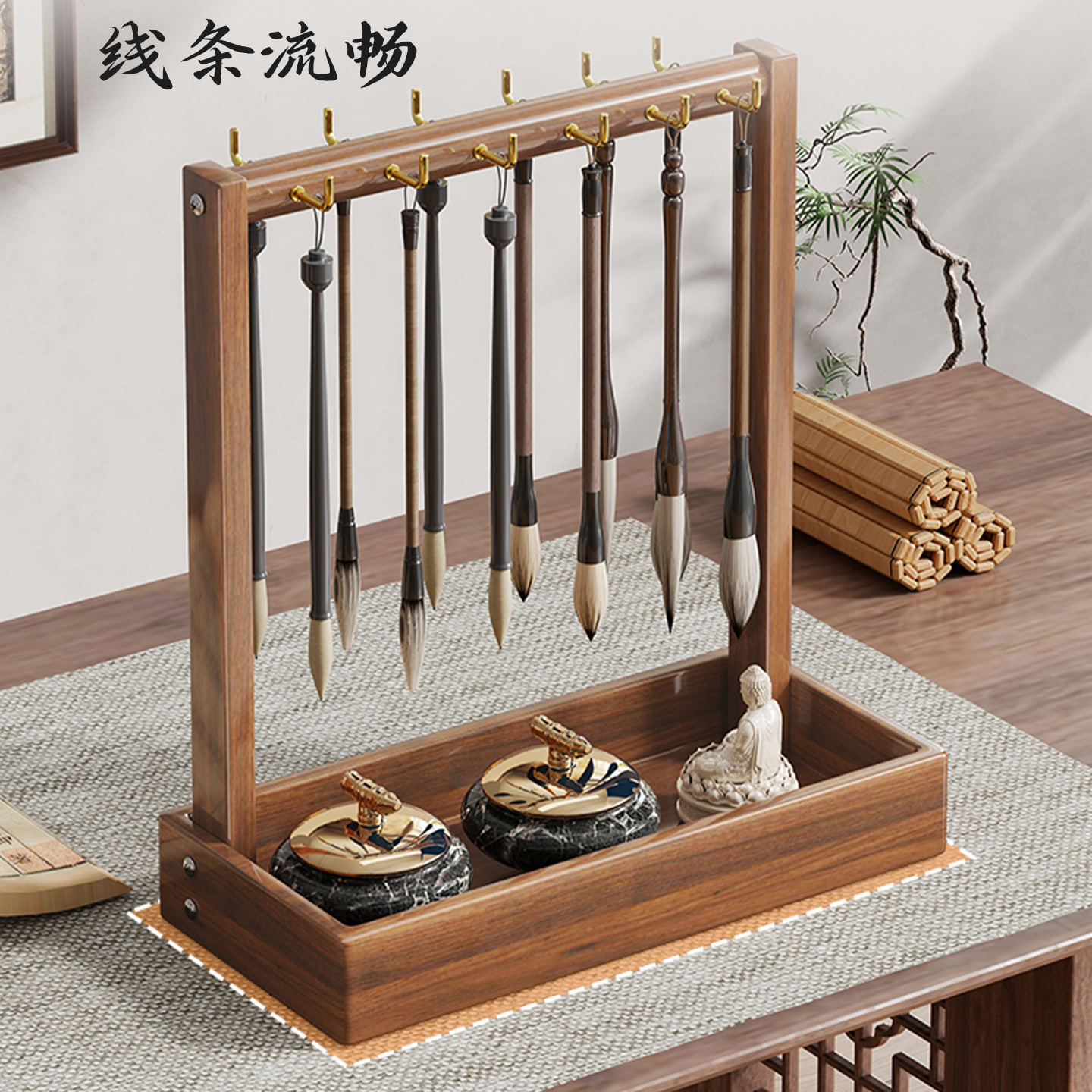 Soporte para Pinceles de Caligrafía de Madera, Multifuncional y Colgante, para Escritorio