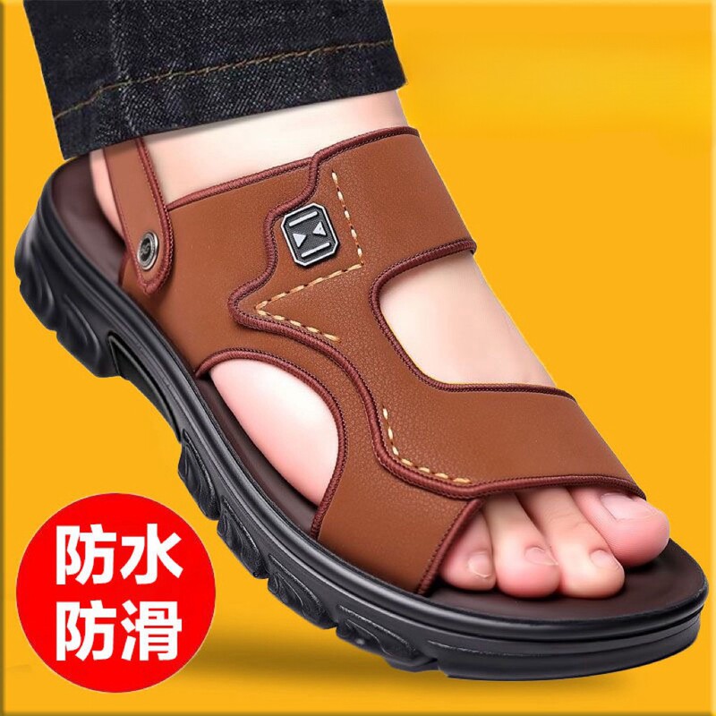 New Imitation Sandals for Men, Summer Outer Wear for Dad, Non-Slip Thick-Soled Wear-Resistant Dual-Purpose Beach Shoes, Home Men's Slippers