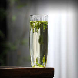批发欧式竖纹单层杯众设计感水杯高硼硅家用泡茶杯椰风绿茶杯