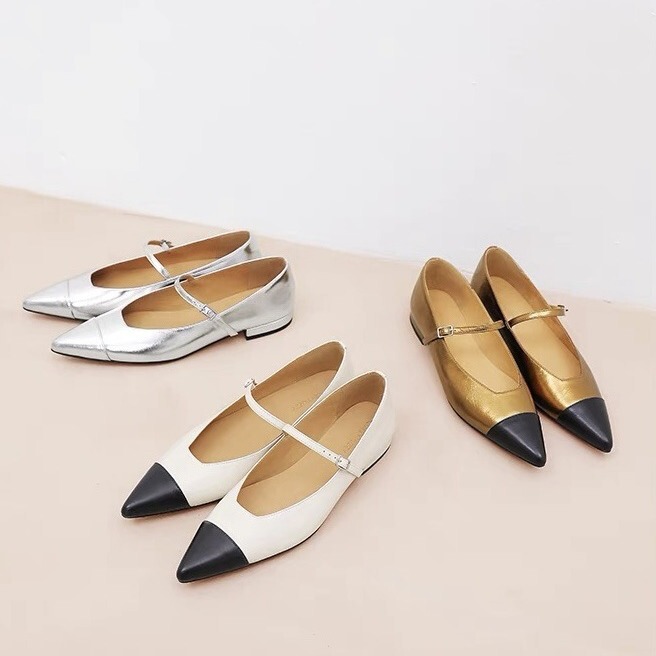 2024 New Spring and Autumn Small Fragrance Style Cow Pattern Thick Heel Single Shoes Women's Pointed Toe Spliced Medium Heel Strap Mary Jane Shoes for Women