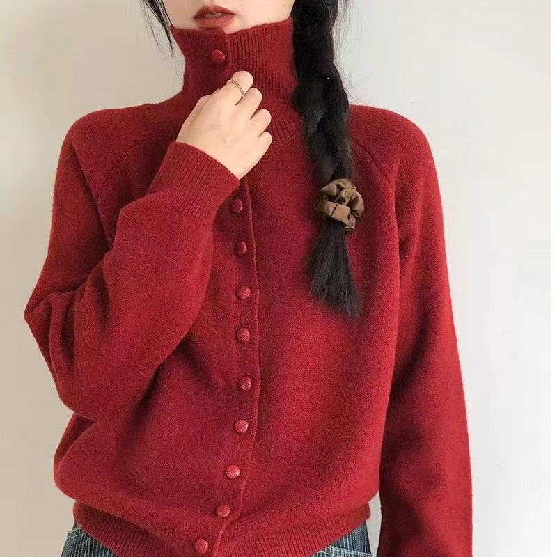 Soft and Cozy High-Neck Single-Breasted Knitted Cardigan for Women, 2026 Autumn and Winter New Design Versatile Sweater Top Soft and Cozy High-Neck Single-Breasted Knitted Cardigan for Women, 2026 Autumn and Winter New Design Versatile Sweater Top