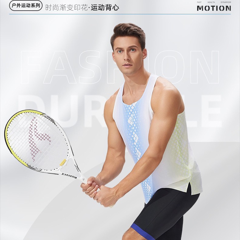 New sports vest for men, sleeveless digital print fitness vest, breathable, lightweight, quick-drying vest for tennis and running