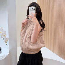 2025秋季新款褶皱女式棉衣短款拉链无袖女装休闲马甲棉衣厂家直供