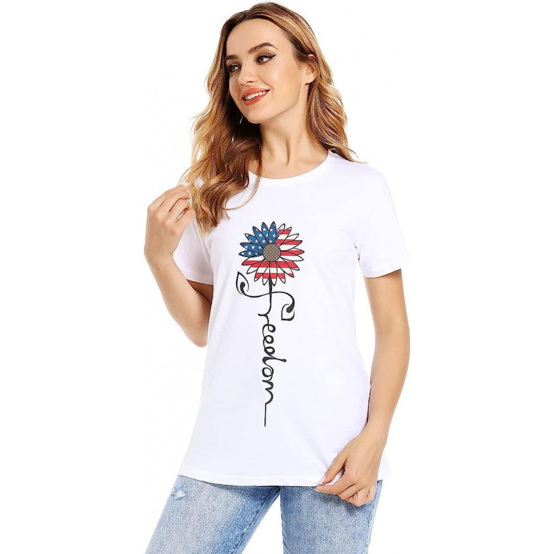 European Size Pure Cotton Export Cross-Border Women's July 4Th Independence Day T-Shirt, Women's Patriotic Shirt with American Flag Design European Size Pure Cotton Export Cross-Border Women's July 4Th Independence Day T-Shirt, Women's Patriotic Shirt with American Flag Design