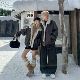 2025冬季情侣装男女休闲大毛领男女棉服外套