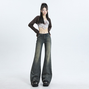 Осенние дизайнерские джинсы, штаны, штаны-клёш, в американском стиле, 2023, новая коллекция, свободный крой