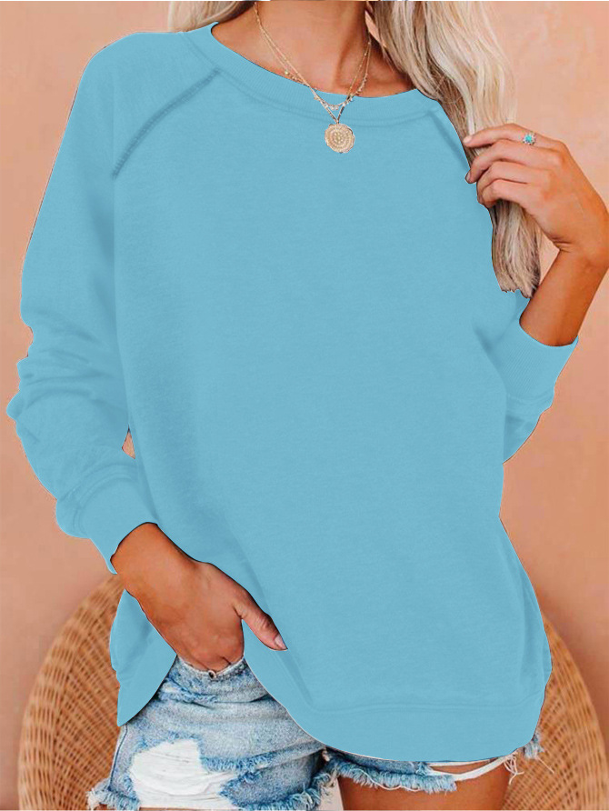 Primavera y otoño Amazon raglán suéter casual europeo y americano suelto de gran tamaño cuello redondo costura mujer manga larga transfronteriza mujer