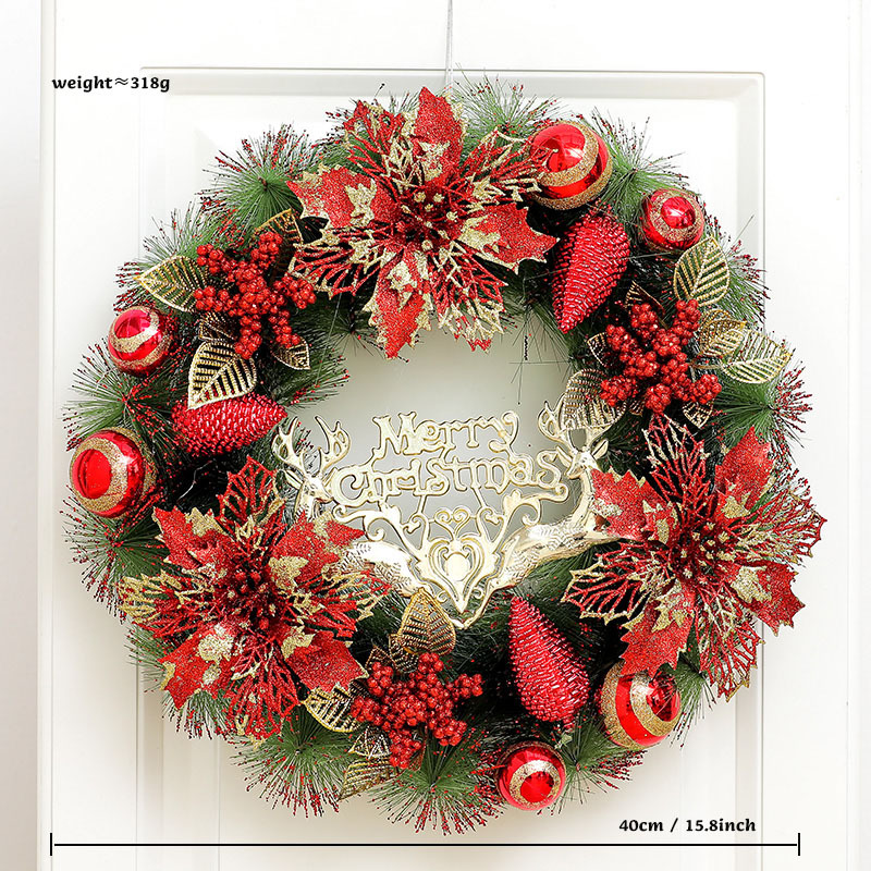 Corona de decoración de Navidad Corona de Navidad Ventana Decoración de sala de estar Colgador de puerta Accesorios de aguja de pino de alta gama al por mayor image 9