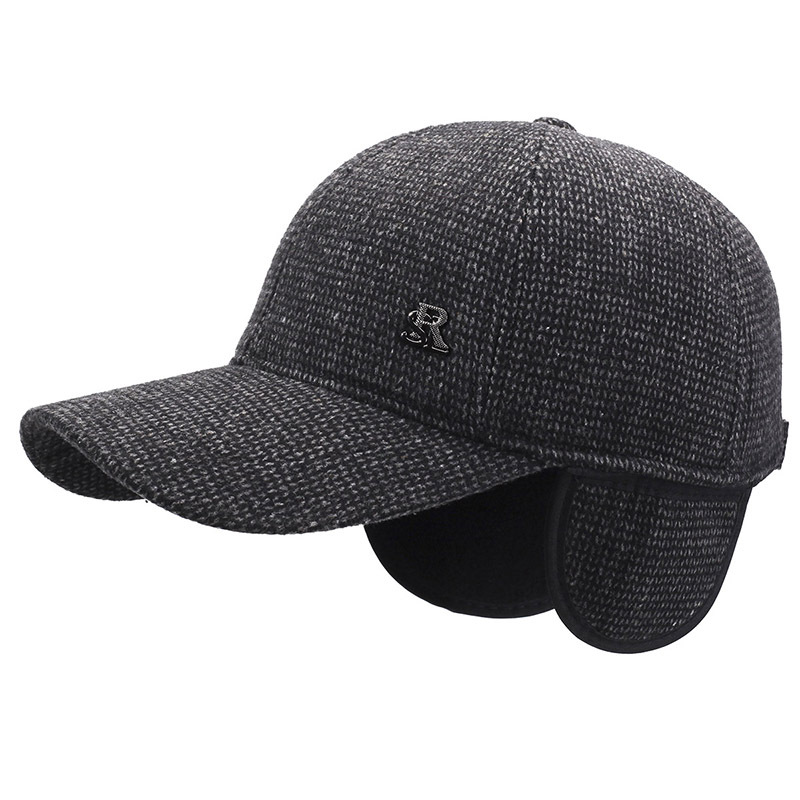 Woolen Baseball Cap For Men Warm Winter Ear Protection Dad Hat_voghion.com