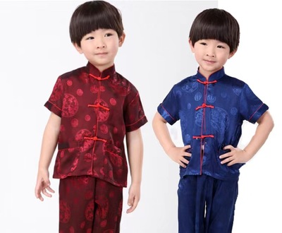  Kids baby Chinese dragon bruce lee Kung Fu clothing wushu performance uniforms boy's summer  Short sleeved trousers tang suit set for boys