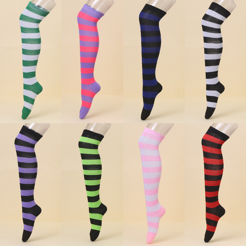 European and American Christmas Halloween Striped Long Socks Japanese Jk Style Striped Over-The-Knee Socks Cosplay Socks for Women Wholesale