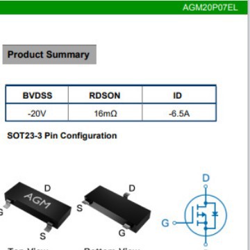 芯控源AGM20P07EL   SOT23-3