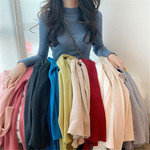 Цветной трикотажный свитер, лонгслив, осенний, высокий воротник, коллекция 2023