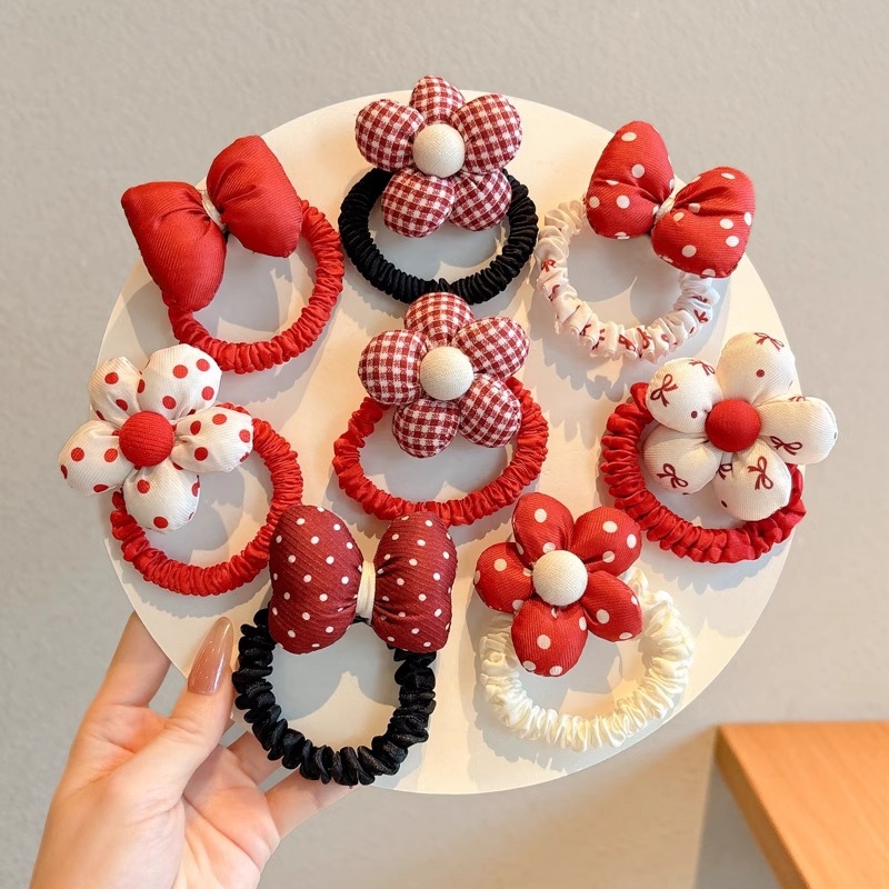 Niños Anchorá flores rojas cabello niñas lindas arco del intestino delgado anillo de cabello para saludar Año Nuevo niña pequeña cabeza de cabello adornamiento