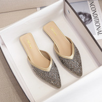 Half slippers for women's summer outing wearing 2024 new rhinestones without a back heel