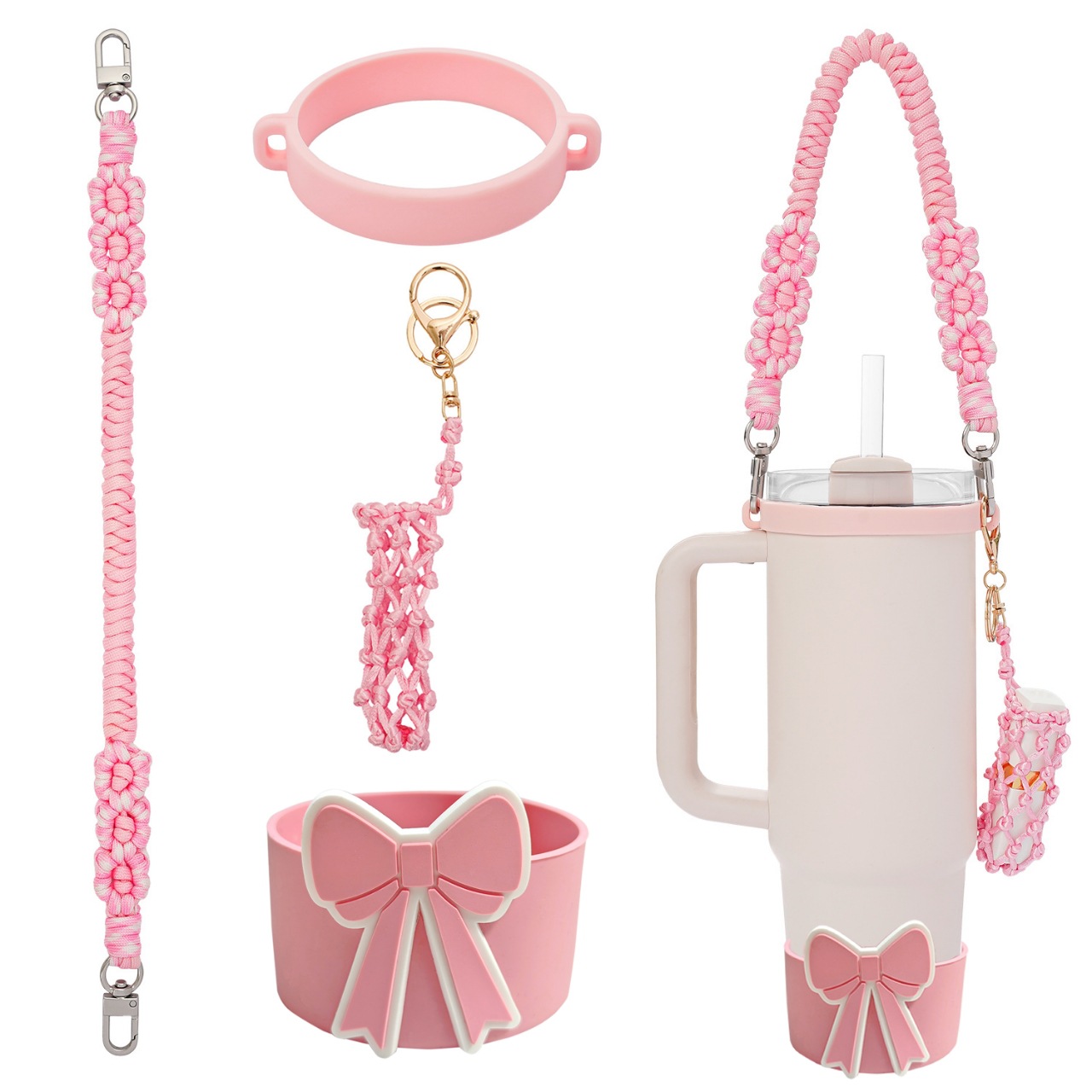 Accesorios de Amazon Stanley 40oz tejido corda de mano flor nudo gorra de paja cubierta taza colgante de pelo