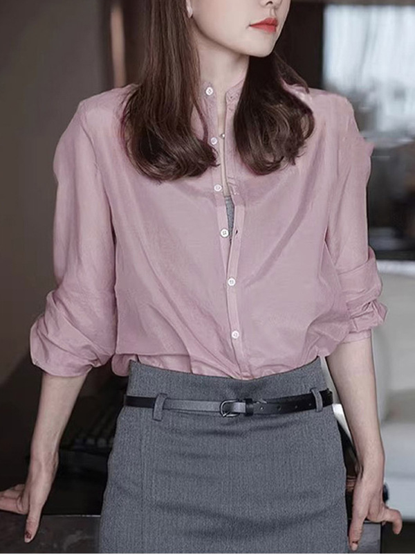2025春秋新款女装设计感小众法式衬衣气质立领衬衫女长袖宽松上衣|undefined
