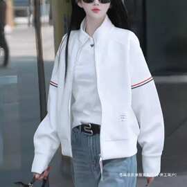 欧货高级感拼色条纹棒球服外套女装2026秋季新款宽松短款卫衣夹克