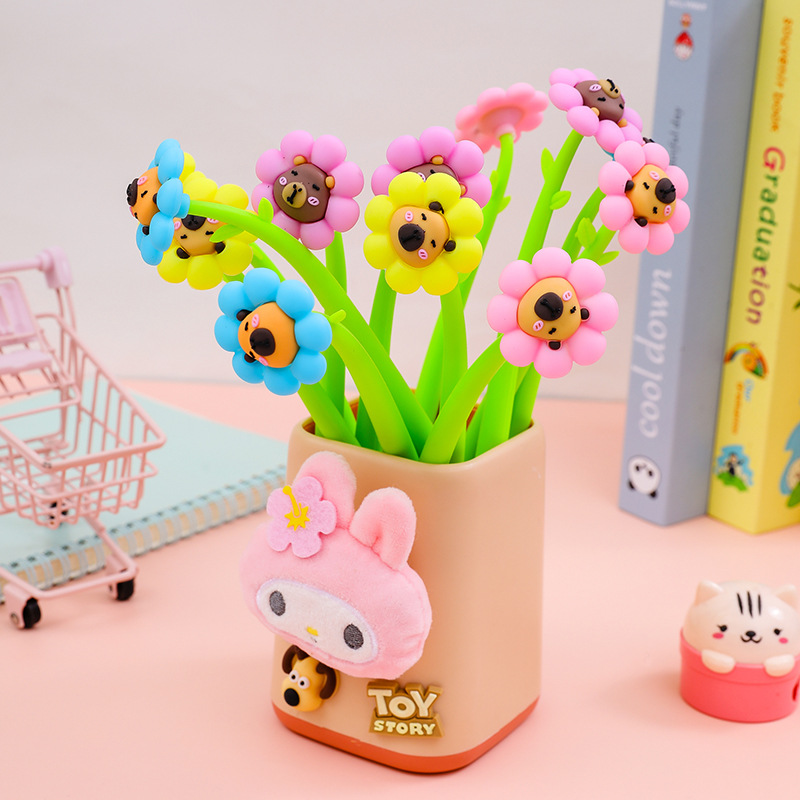 高颜值卡皮巴拉花朵摇摇乐中性笔黑色签字笔卡通创意学生水笔文具