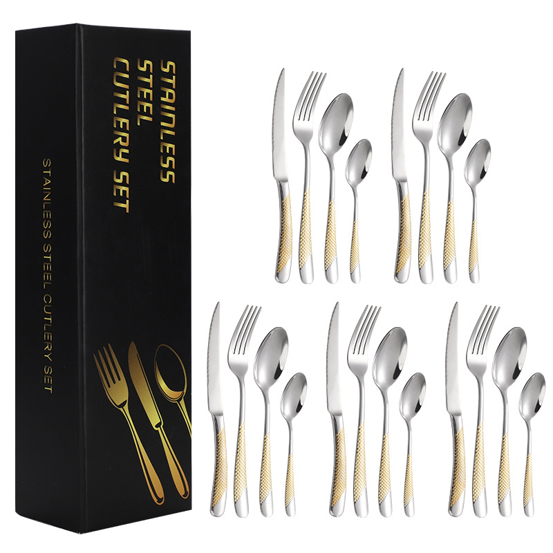 Cross-border 410 de acero inoxidable de agua chapado en oro de la estrella de diamante cuchillo de filete cuchara de comida occidental Tenedor cuchara de té hotel restaurante cuchillo de filete cuchara Tenedor