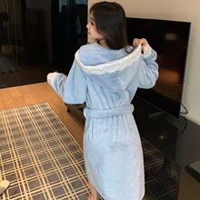 实体批发现货新款珊瑚绒睡袍女秋冬加厚长款睡衣双层长毛一件代发