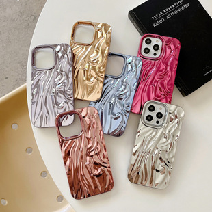 Three-Dimensional Pleated Wrinkle Suitable for Iphone17Promax Mobile Phone Case Apple 16 Pure Color Electroplating 15 Cross-Border 14 Soft Shell
