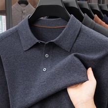 2025冬季厚款高端时尚精品羊毛针织T恤中年男士商务休闲保暖毛衣