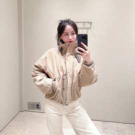 BC老钱帅气意大利轻奢女士长袖鹅羽绒夹克帆布外套配皮带细节镶珠