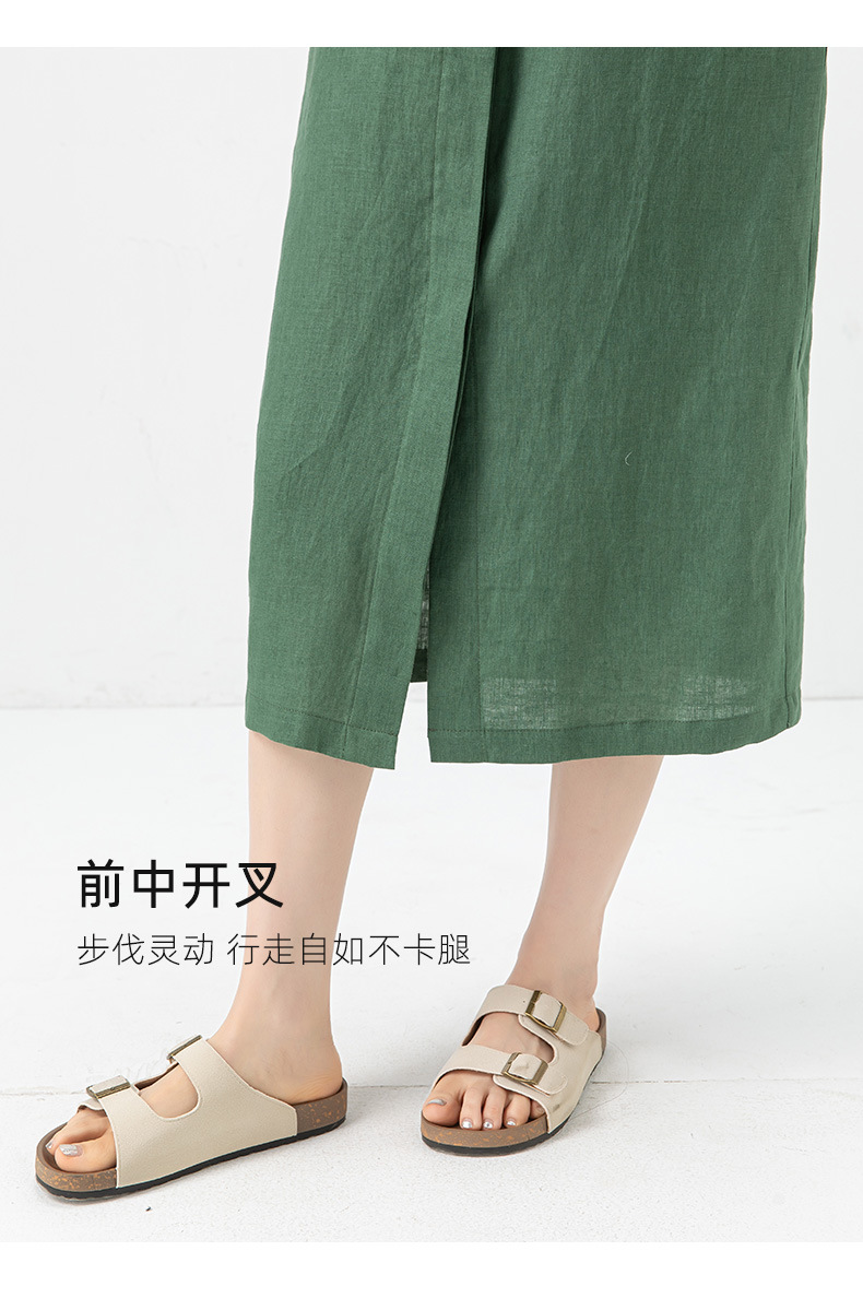 Đầm maxi nữ vải lanh tay uốn cong chiết eo dáng suông mùa hè — Màu đen chi tiết 18