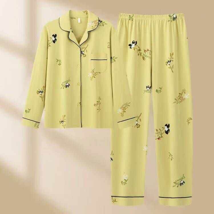 Pijamas 100% algodón de manga larga primavera y otoño ropa para el hogar Otoño e Invierno de las mujeres solapa nueva mamá suelta casual verano