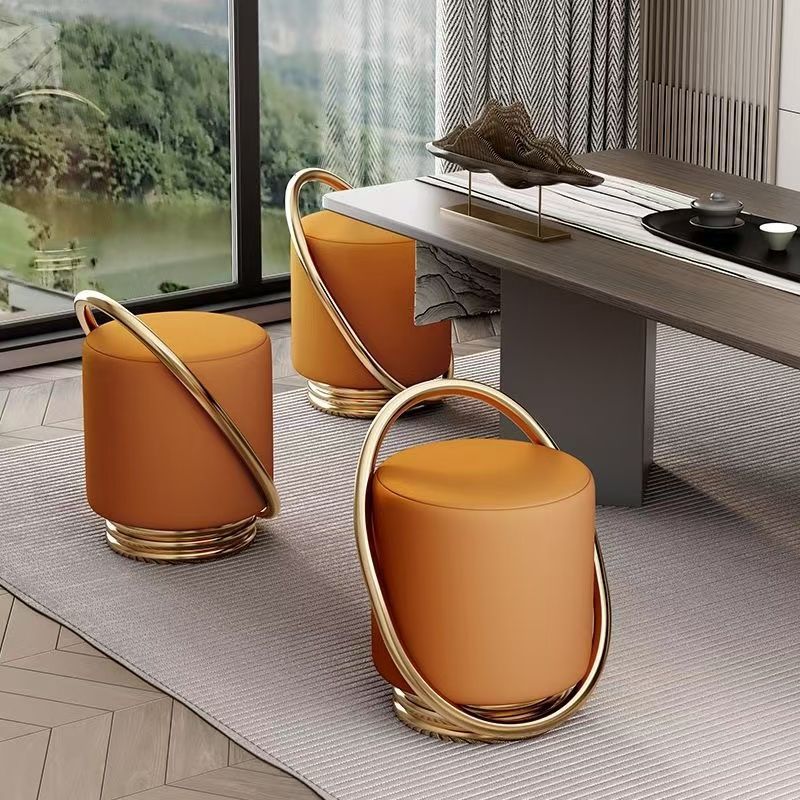 Dressing Table with Stool for Home Use, Bedroom Trendy Makeup Round Stool, Living Room Modern Manicure Shoe-Changing Light Luxury Tea Table Stool